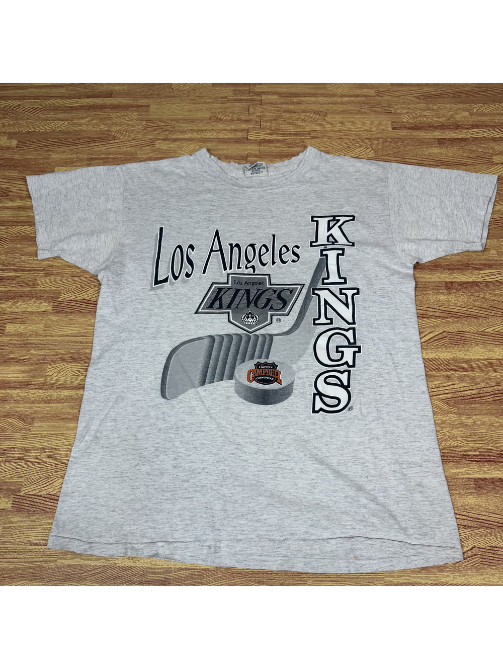 Vintage 90s LA Kings T-Shirt Large Nutmeg Mills Hockey Heather Grey NHL Retro
